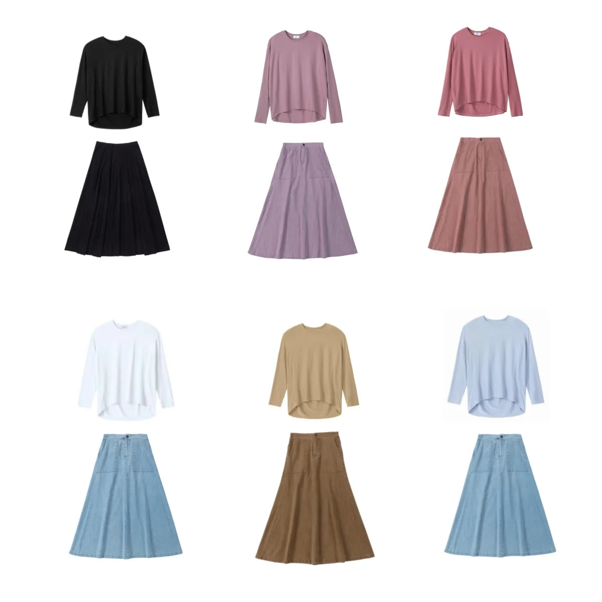 AP 2025 SS loose modal tee with colored denim jeans skirt teen girls women spring summer fashion jeans skirts loose tee