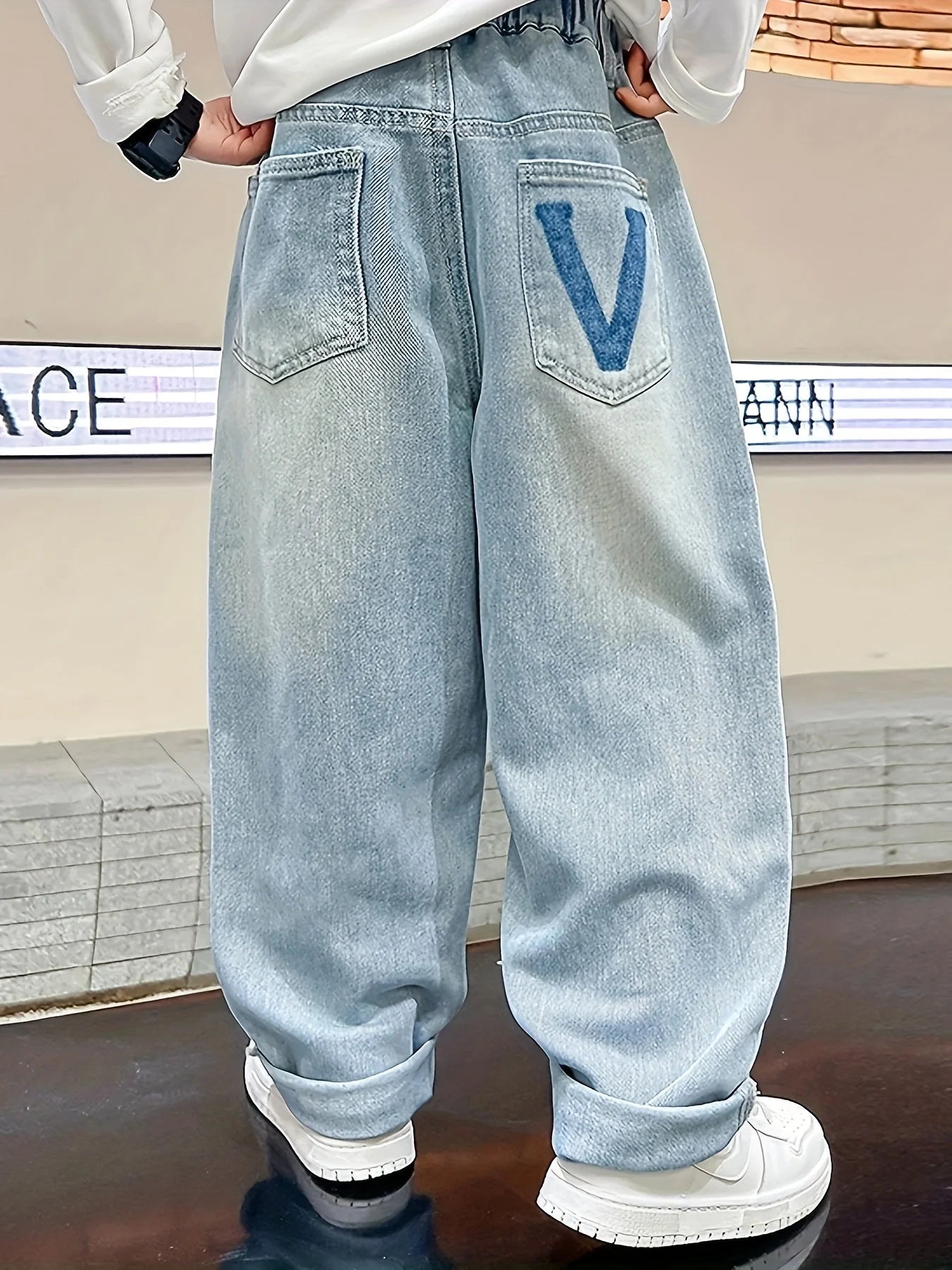 Boys' cartoon embroidered casual jeans, pants, spring and autumn