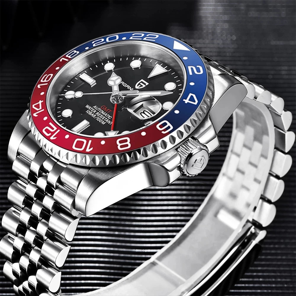 PAGANI DESIGN GMT Watches Men's Luxury Automatic Mechanical Wristwatch Sapphire Glass 40MM Stainless Steel Waterproof Watch