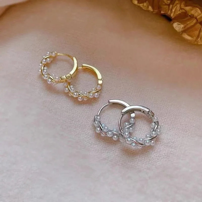 ZAKOL French Imitation Pearl Hoop Earring Small Round Circel Earrings For Women Minimalist Jewelry Elegant Gift