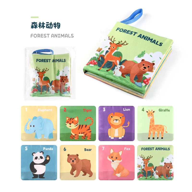3D Baby Cloth Book Early Education Toys 4-page 8-sided English Palm Book