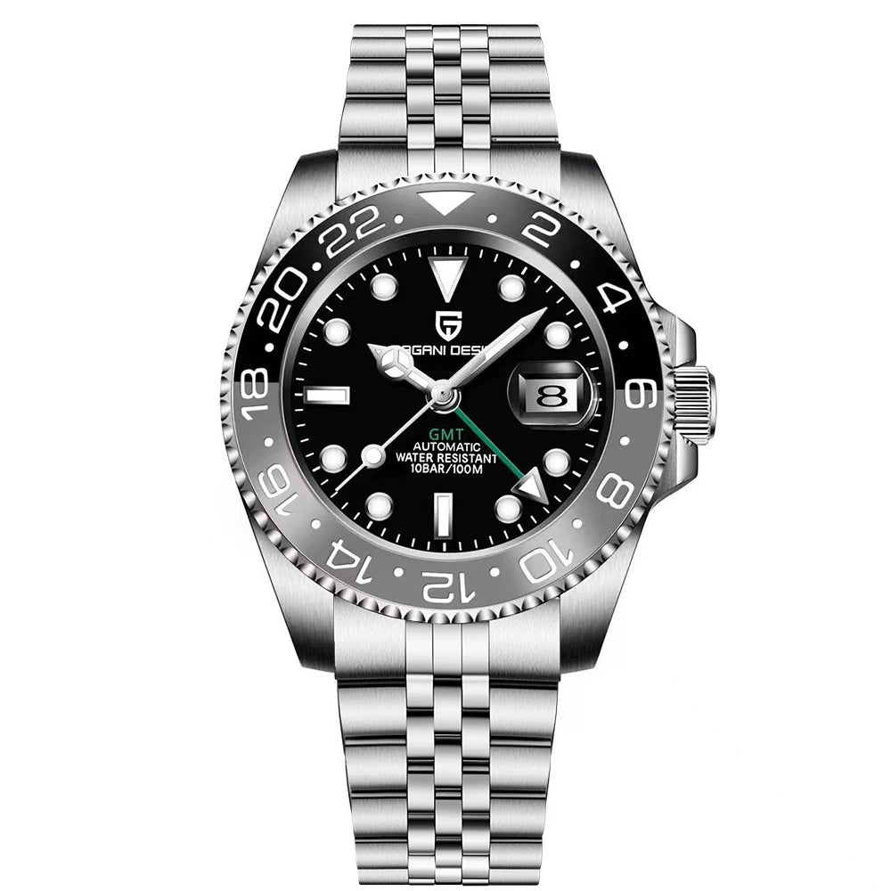 PAGANI DESIGN GMT Watches Men's Luxury Automatic Mechanical Wristwatch Sapphire Glass 40MM Stainless Steel Waterproof Watch
