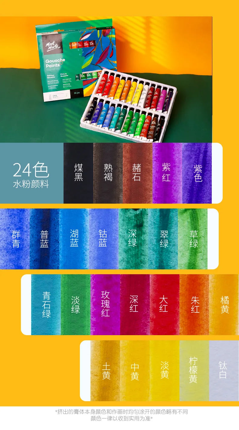 12/24/36 Colors Gouache Paint Set 6ml Tubes - Rich Vivid Colors for Artists, Students, Beginners - Canvas Portrait Paintings