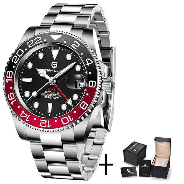 PAGANI DESIGN GMT Watches Men's Luxury Automatic Mechanical Wristwatch Sapphire Glass 40MM Stainless Steel Waterproof Watch
