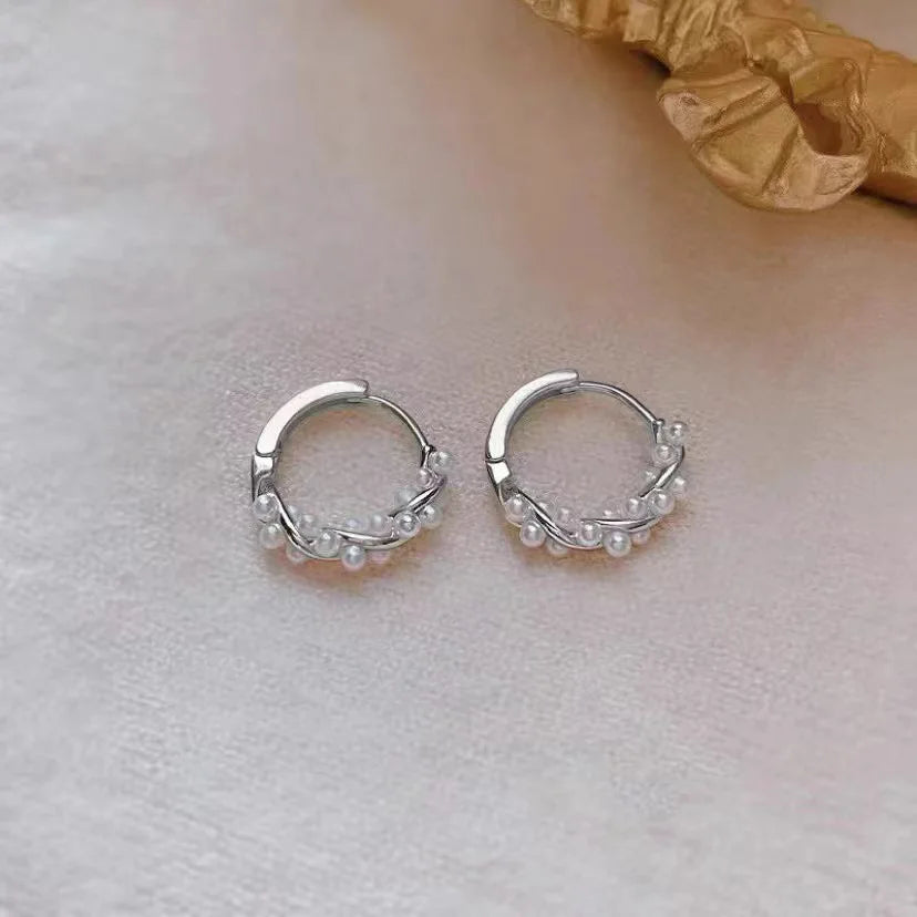 ZAKOL French Imitation Pearl Hoop Earring Small Round Circel Earrings For Women Minimalist Jewelry Elegant Gift
