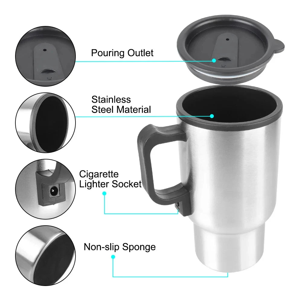 12V 450ml High Quality Car Kettle - Stainless Steel Travel Mug for Coffee/Tea" (85 chars) New Fashion Vehicle