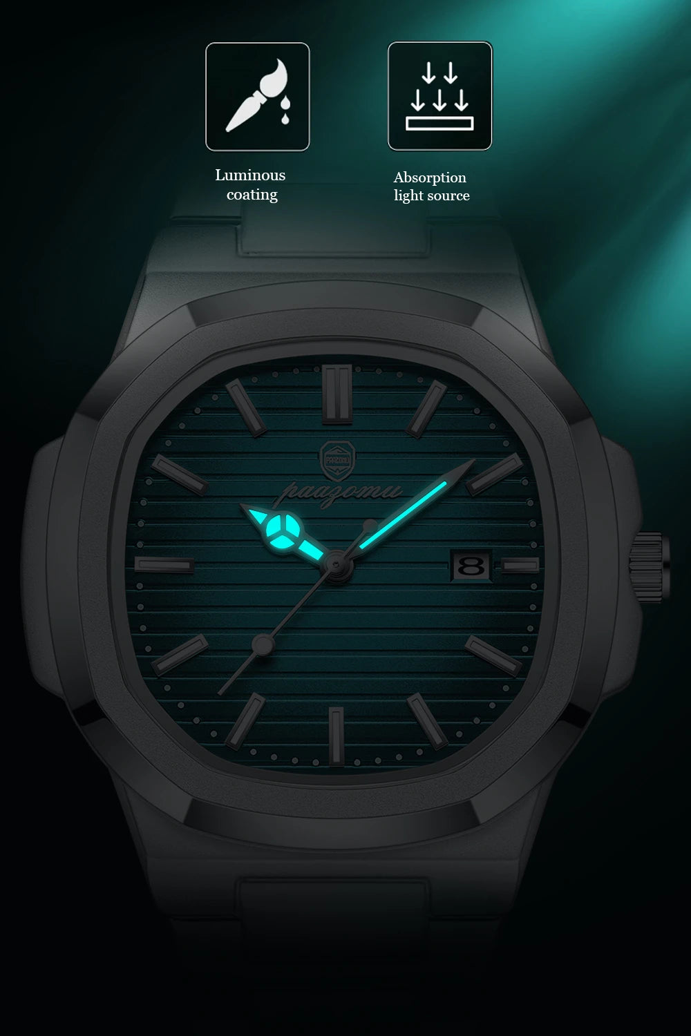2024 Best-selling Luxury Watch Business Waterproof Male Clock Luminous Date Stainless Steel Square Quartz Men Watch reloj hombre