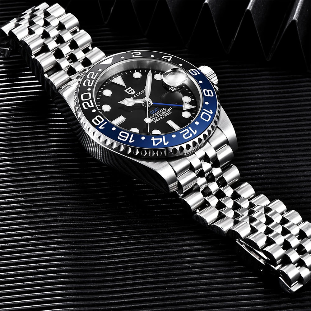 PAGANI DESIGN GMT Watches Men's Luxury Automatic Mechanical Wristwatch Sapphire Glass 40MM Stainless Steel Waterproof Watch