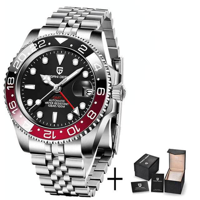 PAGANI DESIGN GMT Watches Men's Luxury Automatic Mechanical Wristwatch Sapphire Glass 40MM Stainless Steel Waterproof Watch