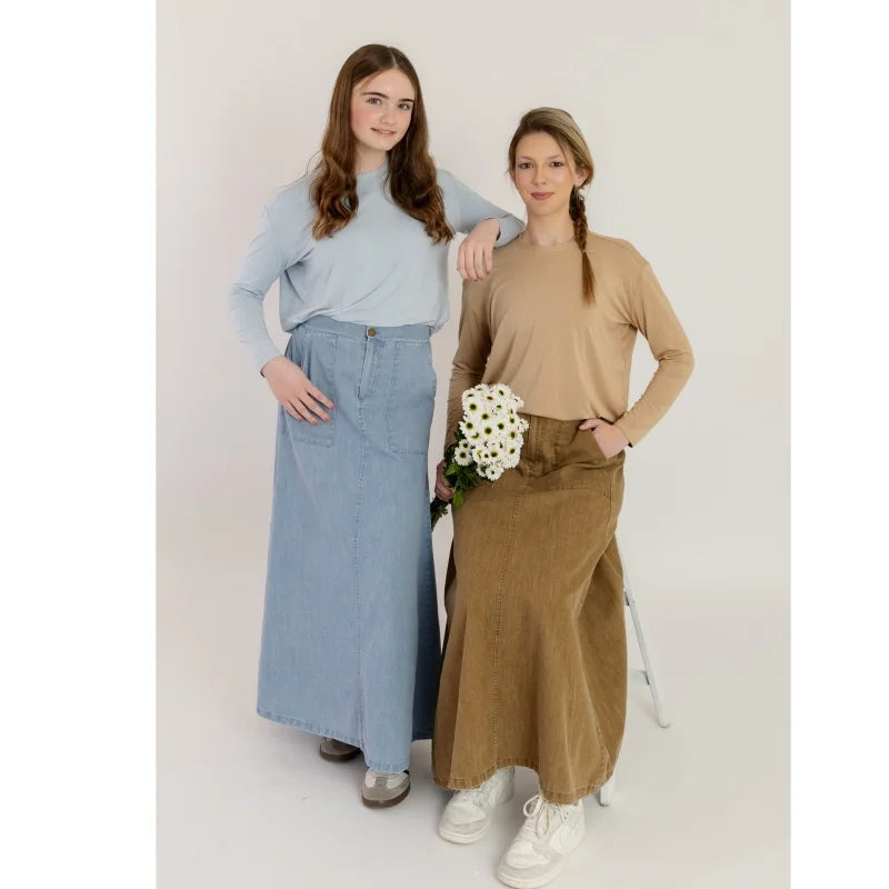 AP 2025 SS loose modal tee with colored denim jeans skirt teen girls women spring summer fashion jeans skirts loose tee
