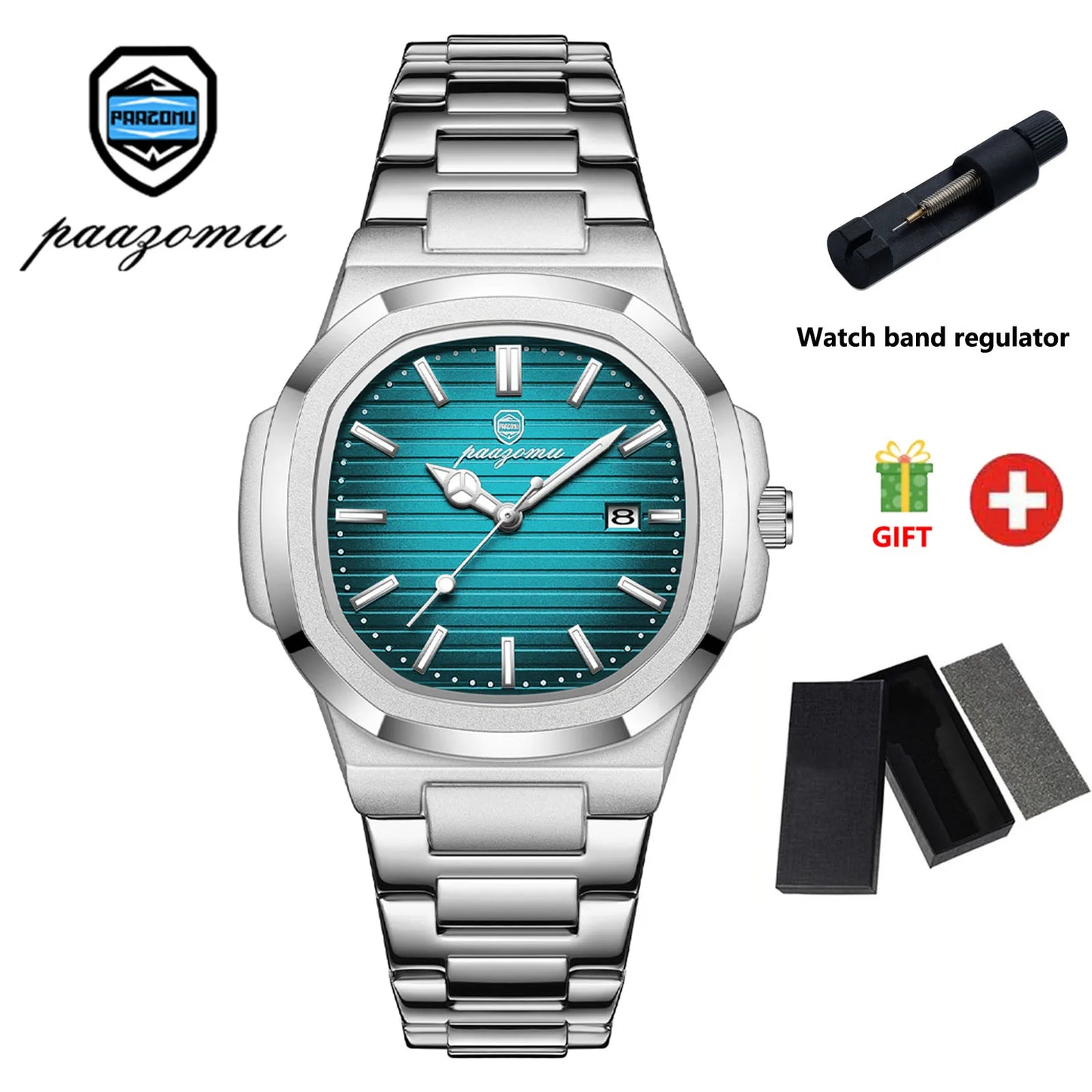 2024 Best-selling Luxury Watch Business Waterproof Male Clock Luminous Date Stainless Steel Square Quartz Men Watch reloj hombre