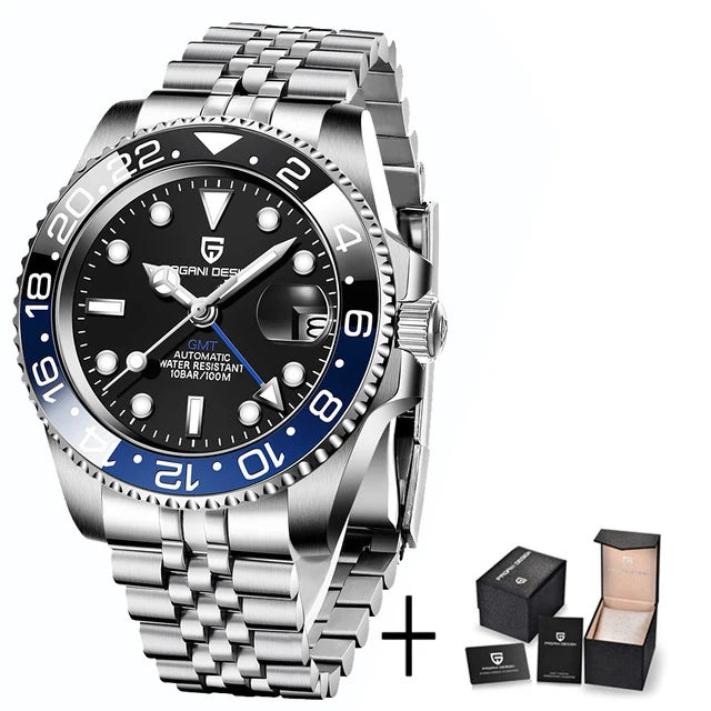 PAGANI DESIGN GMT Watches Men's Luxury Automatic Mechanical Wristwatch Sapphire Glass 40MM Stainless Steel Waterproof Watch