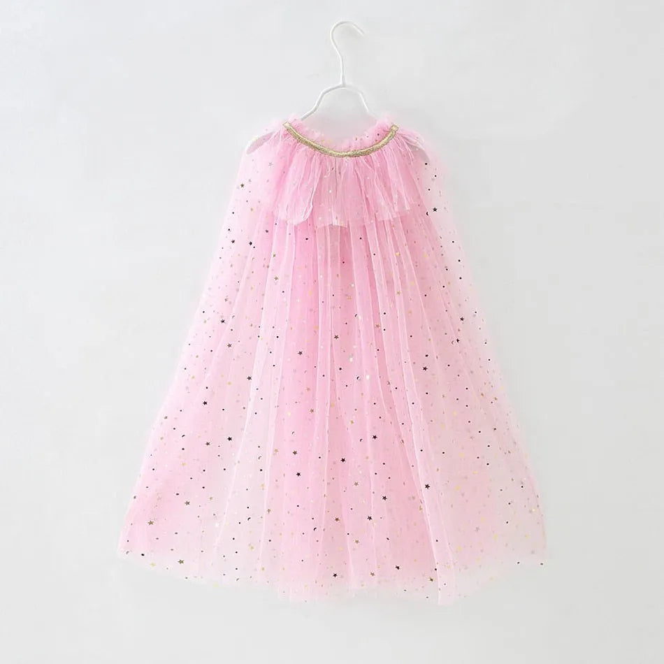 Girls Princess Cape Children Costume Cloak Kids Aurora Rapunzel Elsa Carnival Party Clothes Girl Sequins Performance Accessory