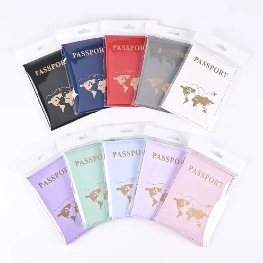 Travel Gold Passport Holder Cover Case for Women Men PU Leather Ticket Map Passport Covers Passport Protective Accessories