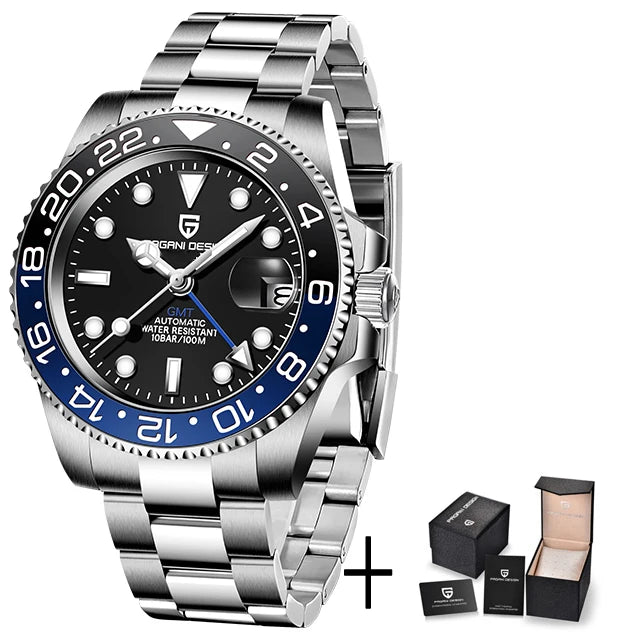 PAGANI DESIGN GMT Watches Men's Luxury Automatic Mechanical Wristwatch Sapphire Glass 40MM Stainless Steel Waterproof Watch