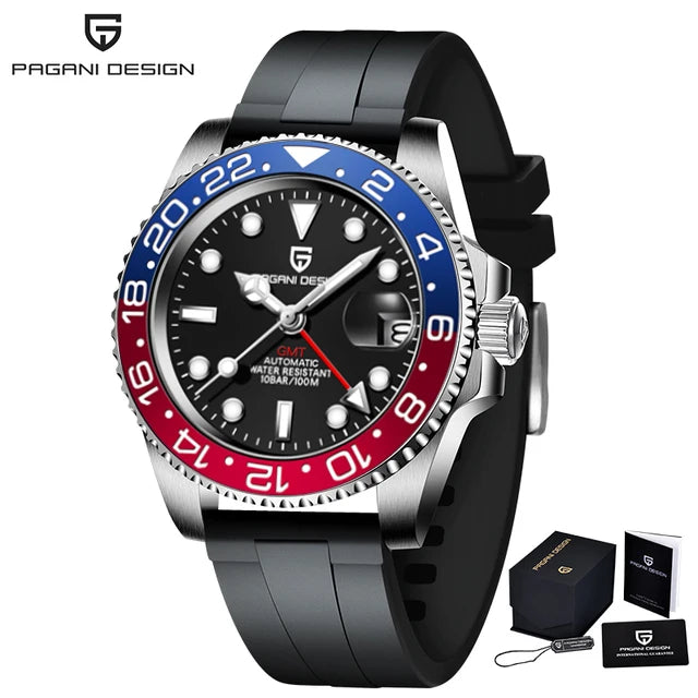PAGANI DESIGN GMT Watches Men's Luxury Automatic Mechanical Wristwatch Sapphire Glass 40MM Stainless Steel Waterproof Watch