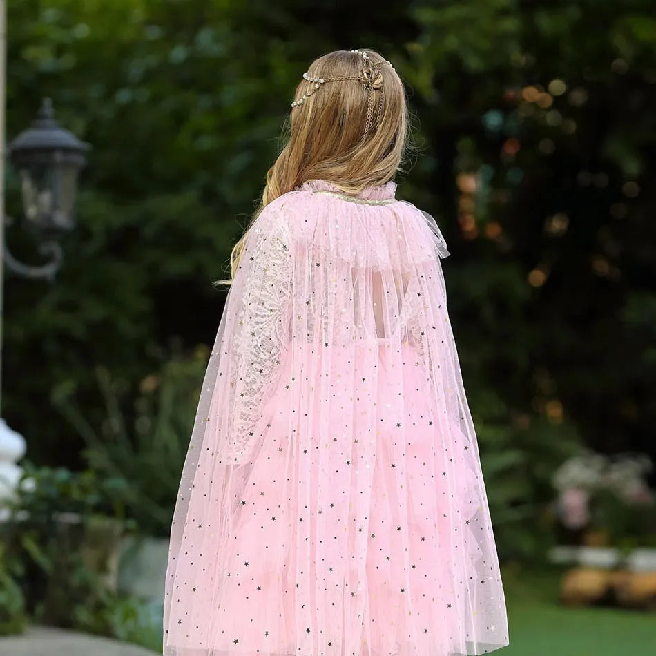 Girls Princess Cape Children Costume Cloak Kids Aurora Rapunzel Elsa Carnival Party Clothes Girl Sequins Performance Accessory